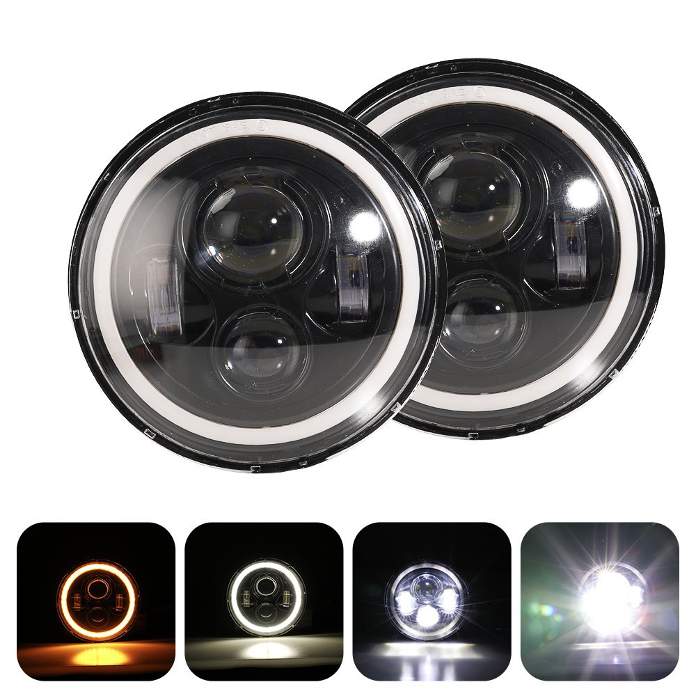 7 inch LED Headlight Amber White Angel Eyes